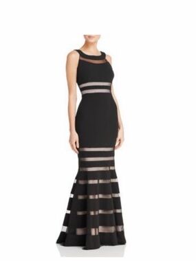 JS Collections Black Mermaid Maxi Dress with Sheer Nude Panels